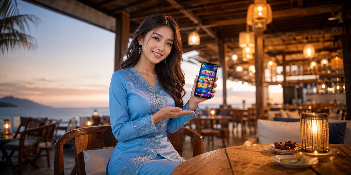 Pengguna Malaysia mengakses taruhan kriket melalui telefon pintar dengan baju kurung